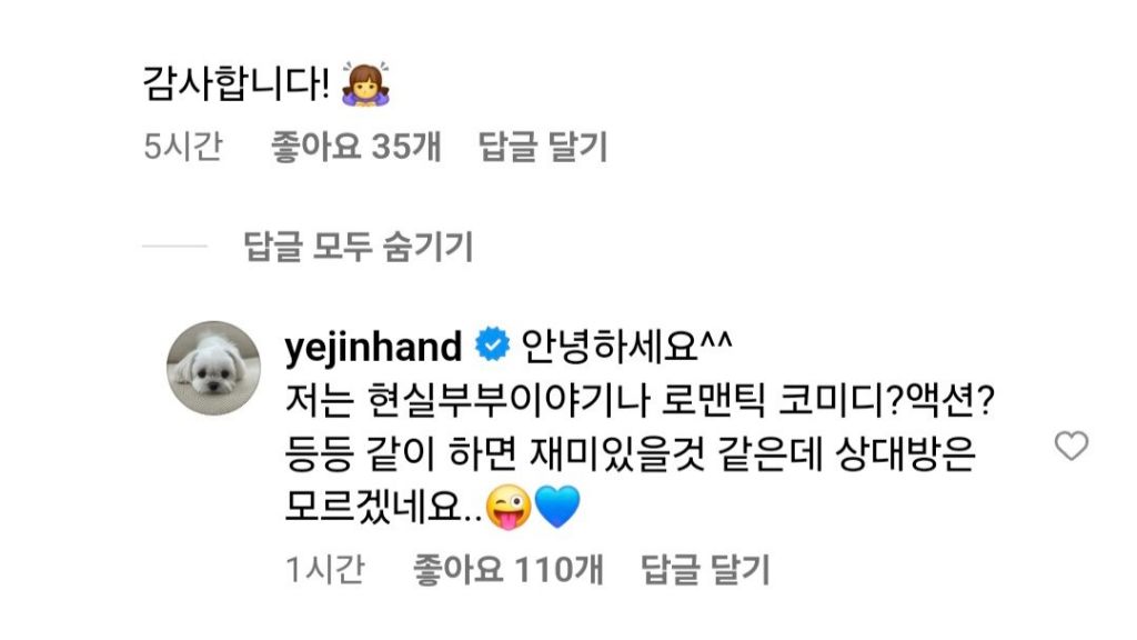 배우자와 함께 작품 찍어도 재밌을것같다는 손예진 | 인스티즈