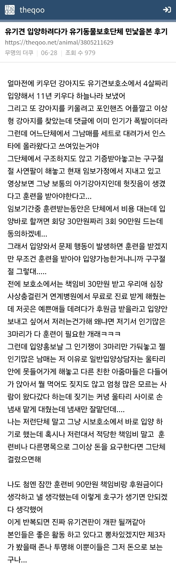 유기견 입양하려다가 유기동물보호단체 민낯을본 후기 | 인스티즈