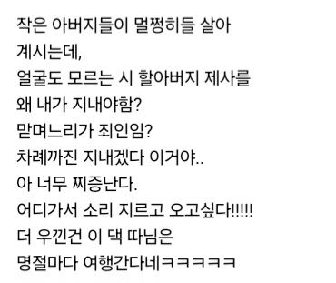 제사 구경만 하는 남편은 괜찮지만, 명절 때 여행 가는 시누는 짜증나.threads | 인스티즈