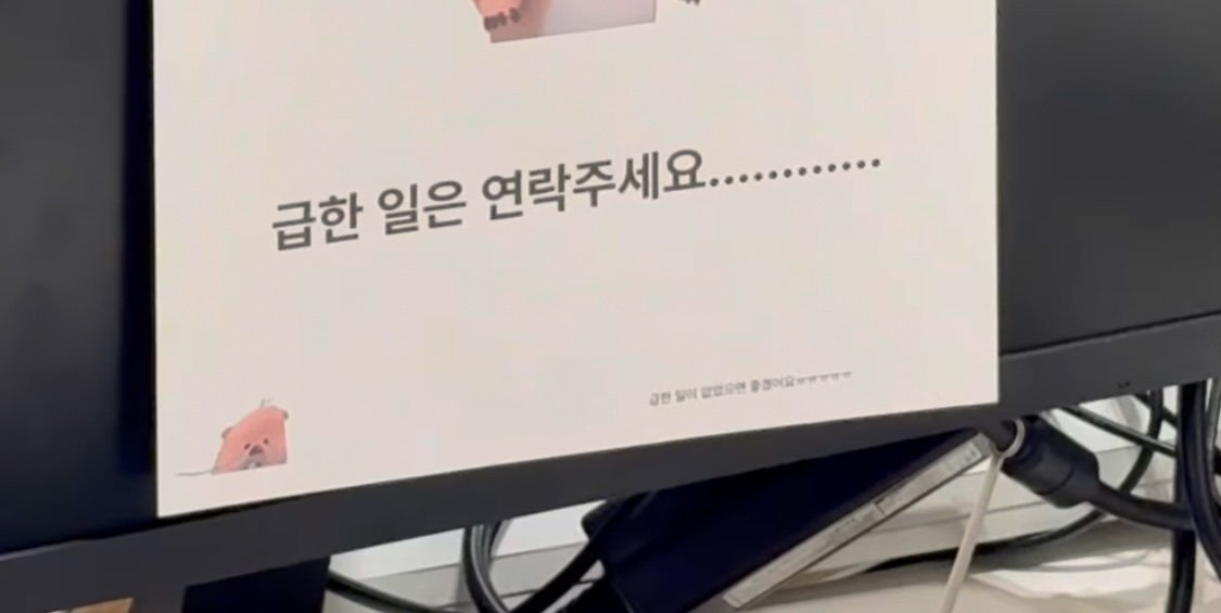 첫 연차 쓴 회사 막내 모니터에 붙여진 사진 | 인스티즈
