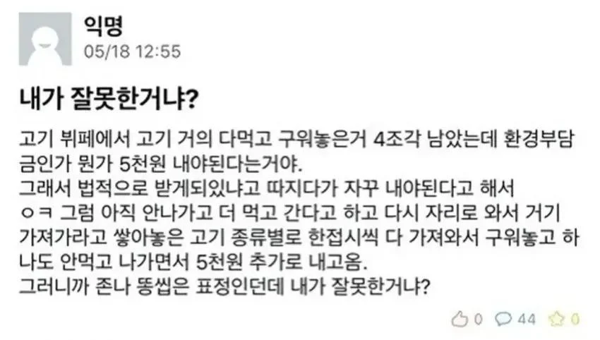 고기뷔페 환경부담금 때문에 빡친 사람 | 인스티즈