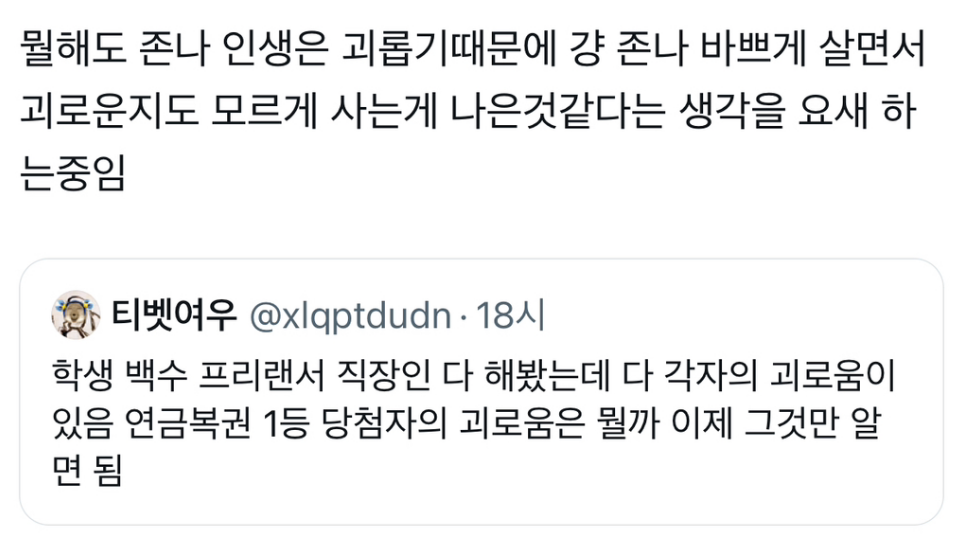 학생 백수 프리랜서 직장인 다 해봤는데 다 각자의 괴로움이 있음.twt | 인스티즈
