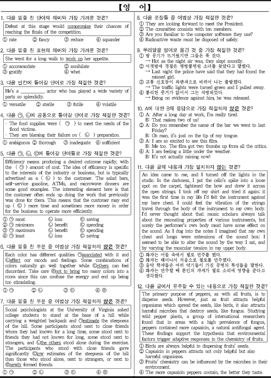 경찰(순경 2019 공채) 영어 문제 12문항 | 인스티즈