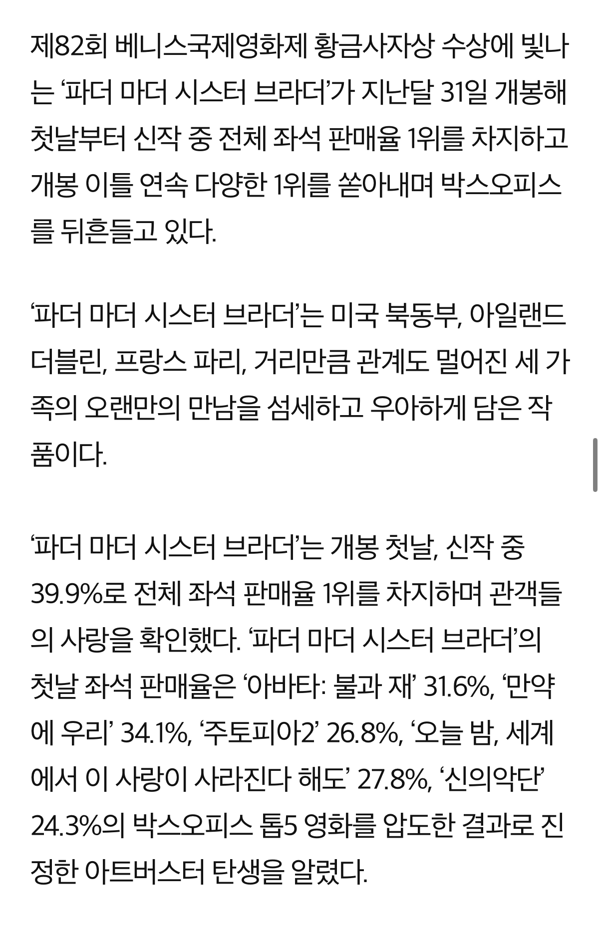 국내 개봉하자마자 예매율 1위 찍은 예술영화 | 인스티즈