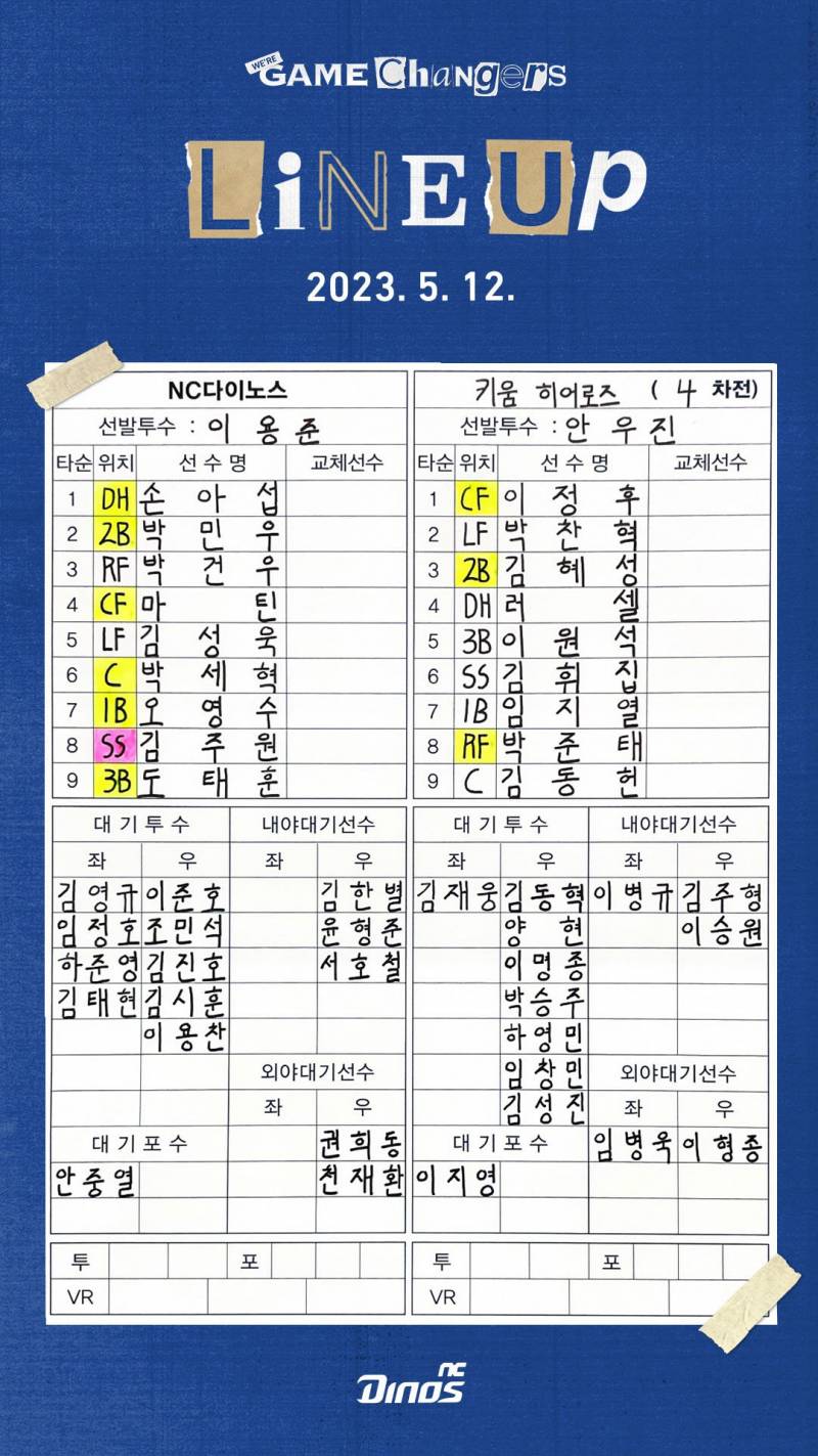 [알림/결과] 5/12 고척 키움전 라인업지 | 인스티즈