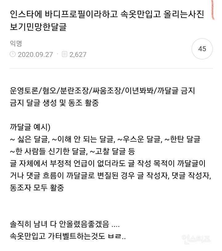 인스타에 속옷만 입고 찍은 바디프로필 사진 올리는 행동 무개념인지 아닌지 논란 | 인스티즈