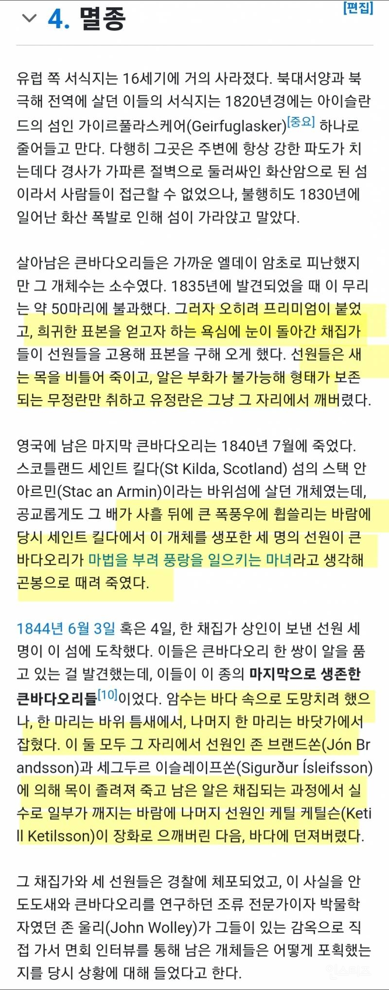 보고있으면 인간 혐오 생기는 큰바다오리 멸종 이유ㄷㄷ.jpg | 인스티즈