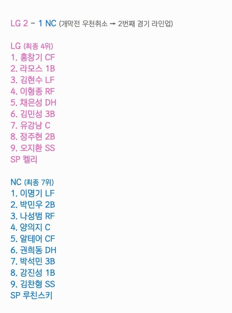 [잡담] 10개 구단 3년 전 개막전 라인업 | 인스티즈