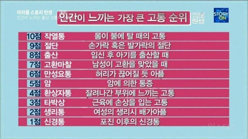 인간이 느낄 수 있는 고통 순위 TOP 10 | 인스티즈