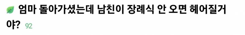 [잡담] 엄마 돌아가셨는데 사귄지 50일 된 애인이 장례식 안 오면 헤어진다 vs 안 헤어진다 | 인스티즈