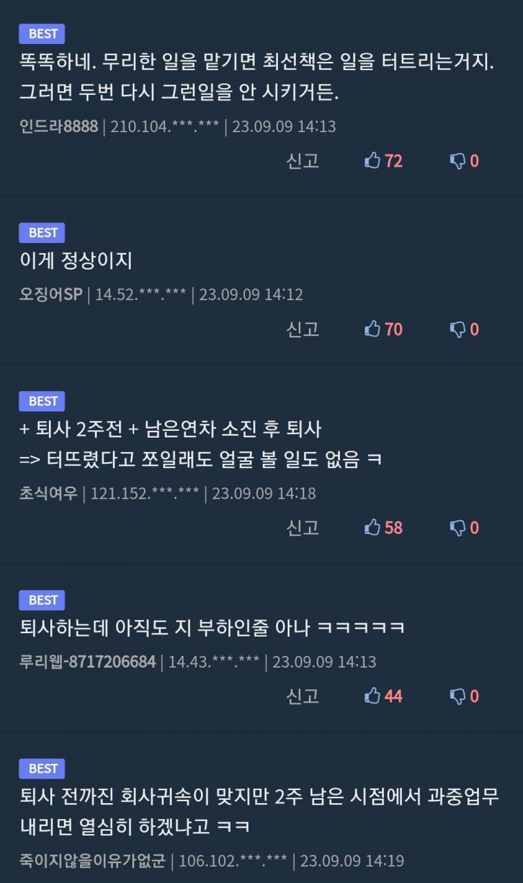 퇴직 2주 남기고 휴일 출근해가며 일한 후배 | 인스티즈