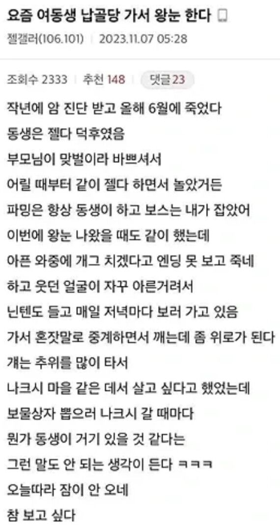 동생 납골당에서 게임하는 오빠 | 인스티즈