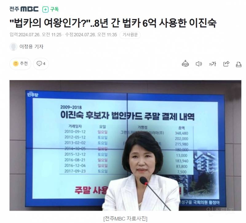 빵통위원장 별명이 붙은 이진숙 씨 논란 | 인스티즈