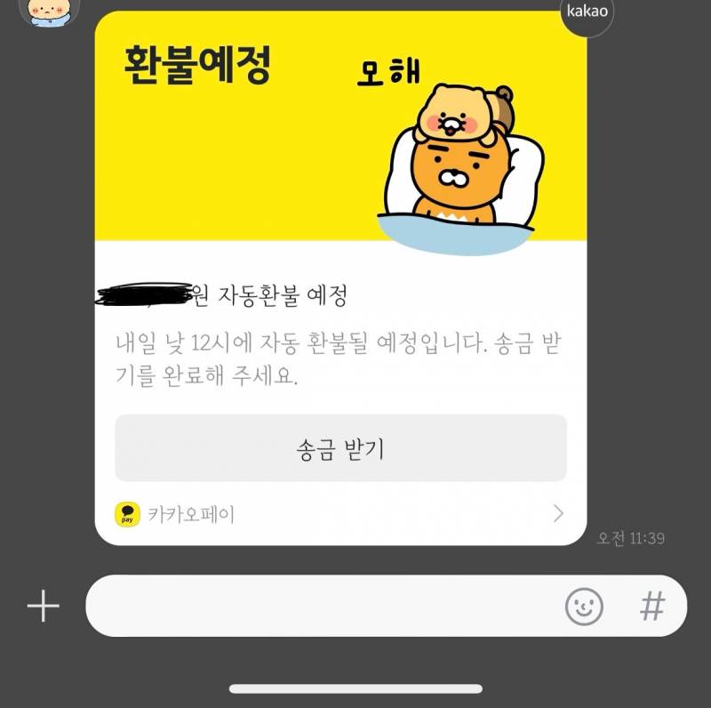 [잡담] 이 카톡 남한텐 안떠?? 송금 받으라는 카톡 | 인스티즈