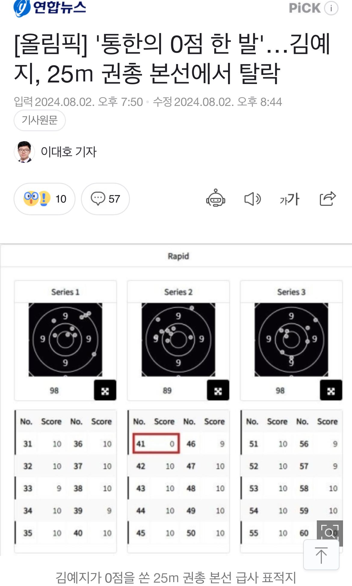 [정보/소식] '통한의 0점 한 발'…김예지, 25ｍ 권총 본선에서 탈락 | 인스티즈