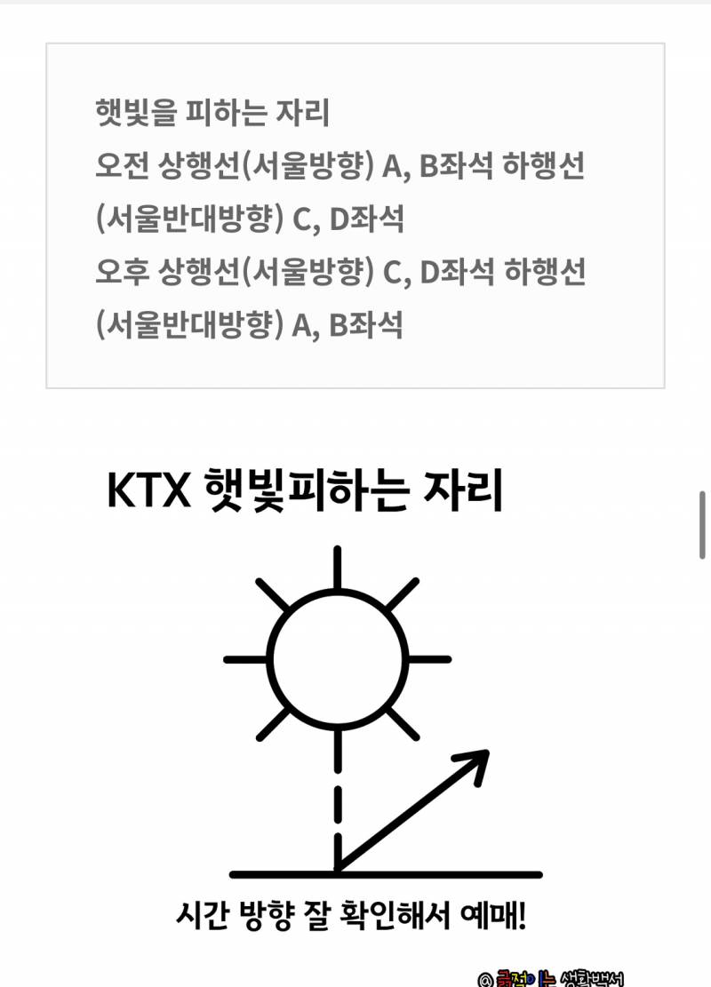 [잡담] ktx 잘알들아 오전 상행시 햇빛 들어오는자리 피하려면 어디해야돼? 왜 블로그들 서로 반대로 말함 | 인스티즈