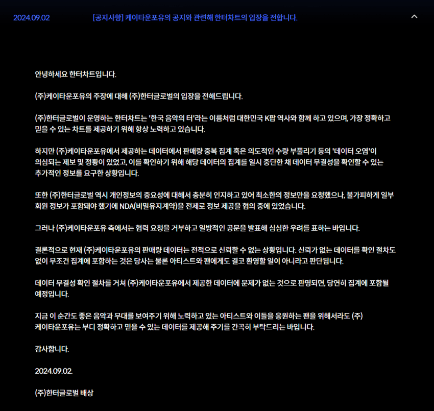 [정보/소식] [공식] 한터차트 , 케타포 판매량 조작 의심땜에 판매량 미반영 | 인스티즈