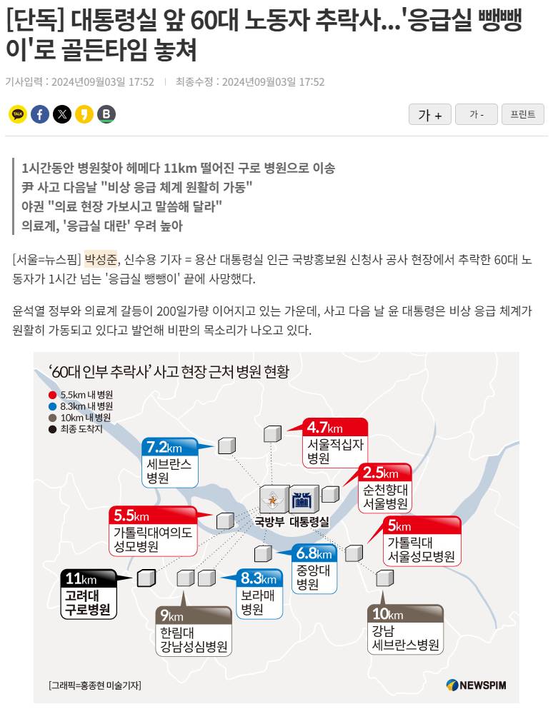 [단독] 대통령실 앞 60대 노동자 추락사...'응급실 뺑뺑이'로 골든타임 놓쳐 | 인스티즈