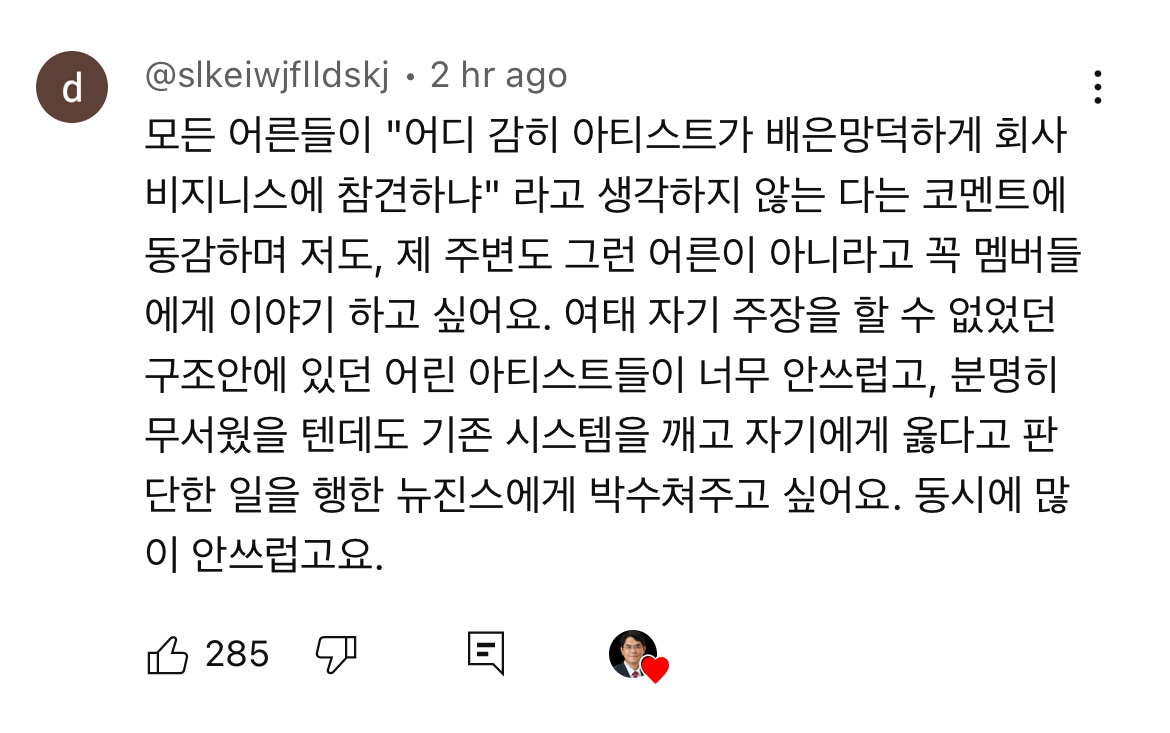 [잡담] 뉴진스 관련한 이 댓글 어른으로서 진짜 공감된다 | 인스티즈