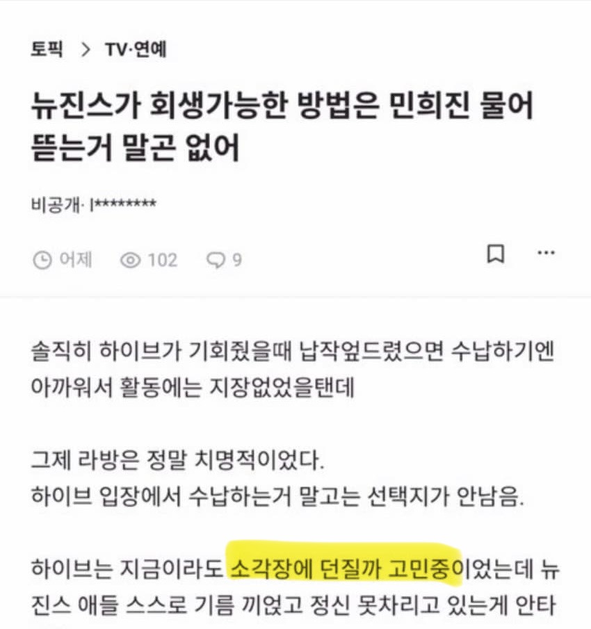 [마플] 민희진이 ㅈㅅ해야 뉴진스가 수납당하지 않을수 있다는 | 인스티즈