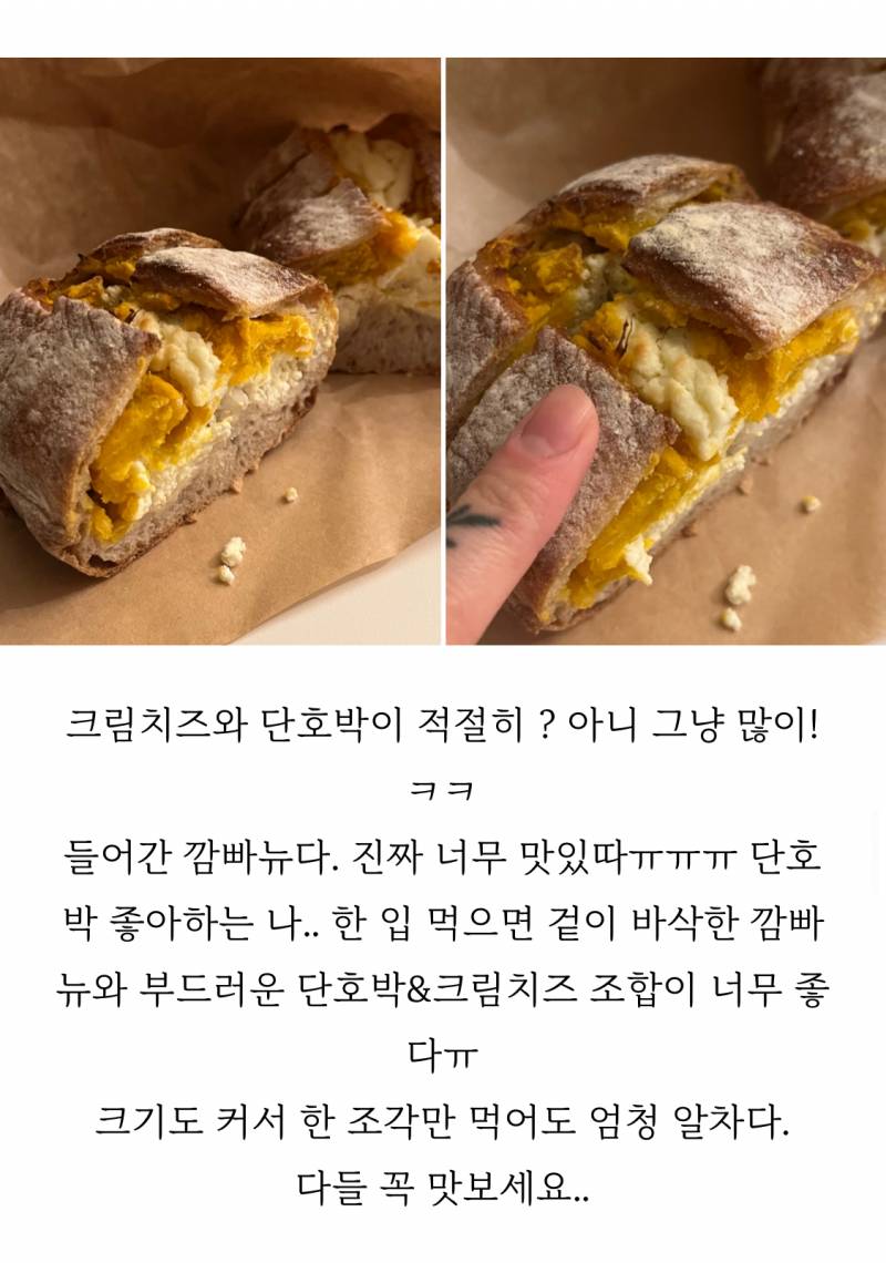 [잡담] 맛잘알들아 단호박크림치즈깜빠뉴vs 크림치즈무화과바게트 | 인스티즈