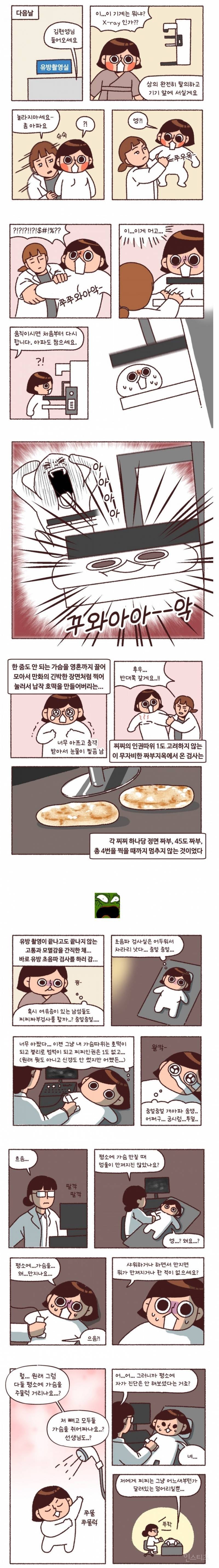 가슴을 호떡처럼 쥐어짠다는 유방암 검사.manhwa | 인스티즈