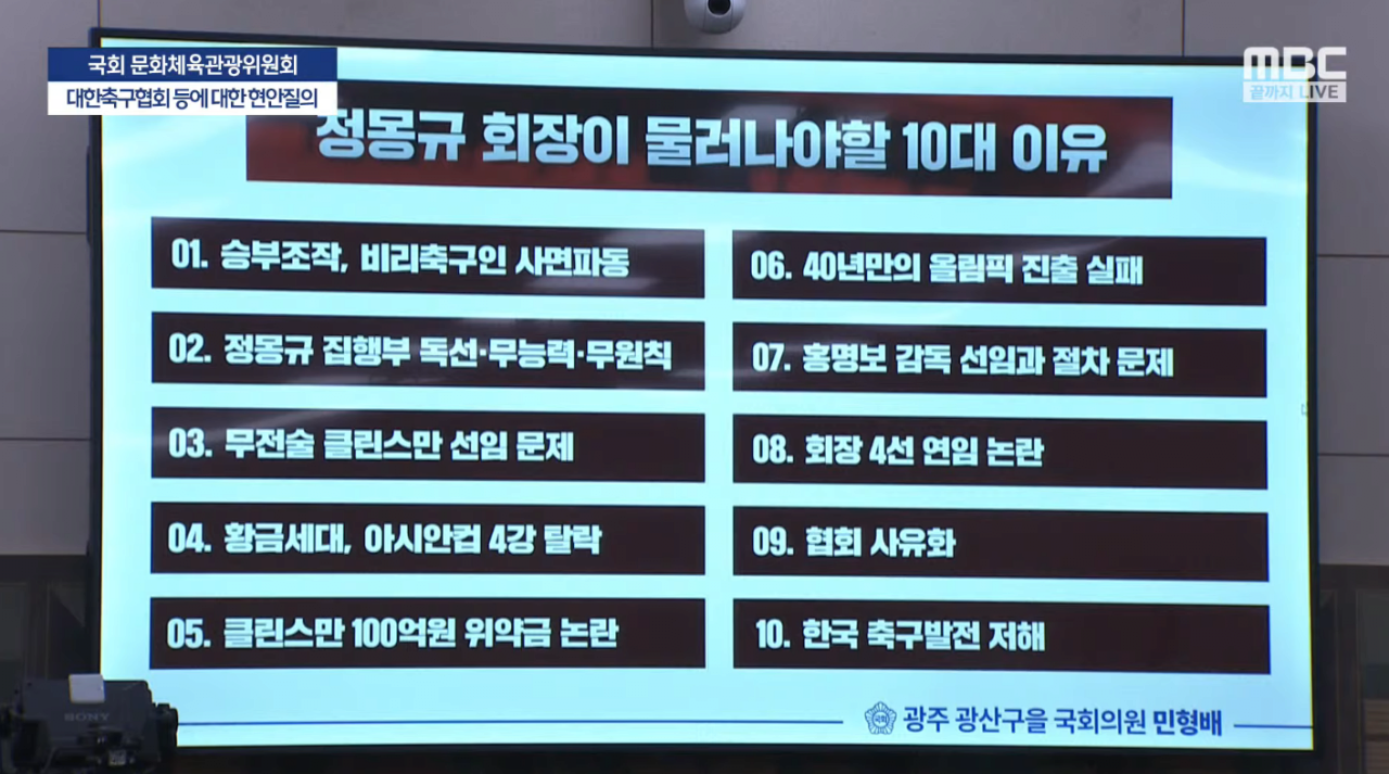 [정보/소식] 축구협회 청문회"정몽규 회장을 찢어놓는 4연임을 하면 안되는 이유 10가지 공개 그리고 정몽규 인생 최악의 사건 | 인스티즈