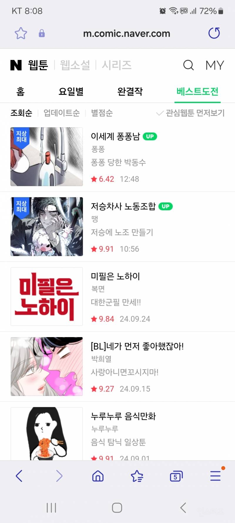 여혐만화로 논란됐던 &lt;이세계 ㅍㅍ남&gt;을 '베스트 도전만화'로 승격 시켜준 네이버 웹툰 | 인스티즈