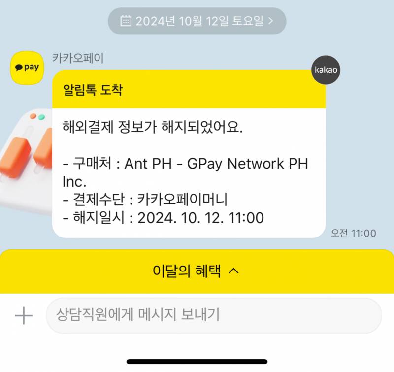 [잡담] 카카오페이 해외결제 알림 왔는데 이게 뭘까..? | 인스티즈