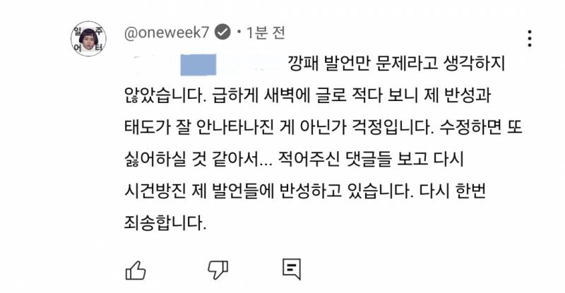 [잡담] 사과문 추가 댓글 올라옴 | 인스티즈