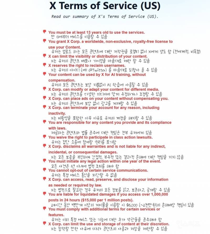 현재 난리난 트위터(x)의 새로운 이용약관..jpg | 인스티즈