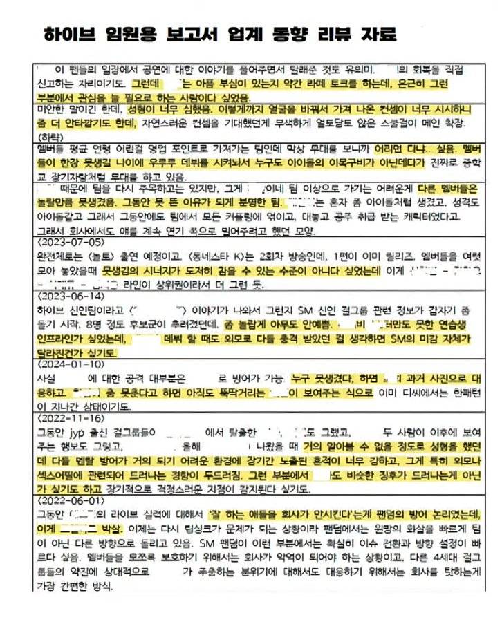 뉴진스 악플 포함한 하이브의 "업계 동향 리뷰"를 받았던 민희진 | 인스티즈