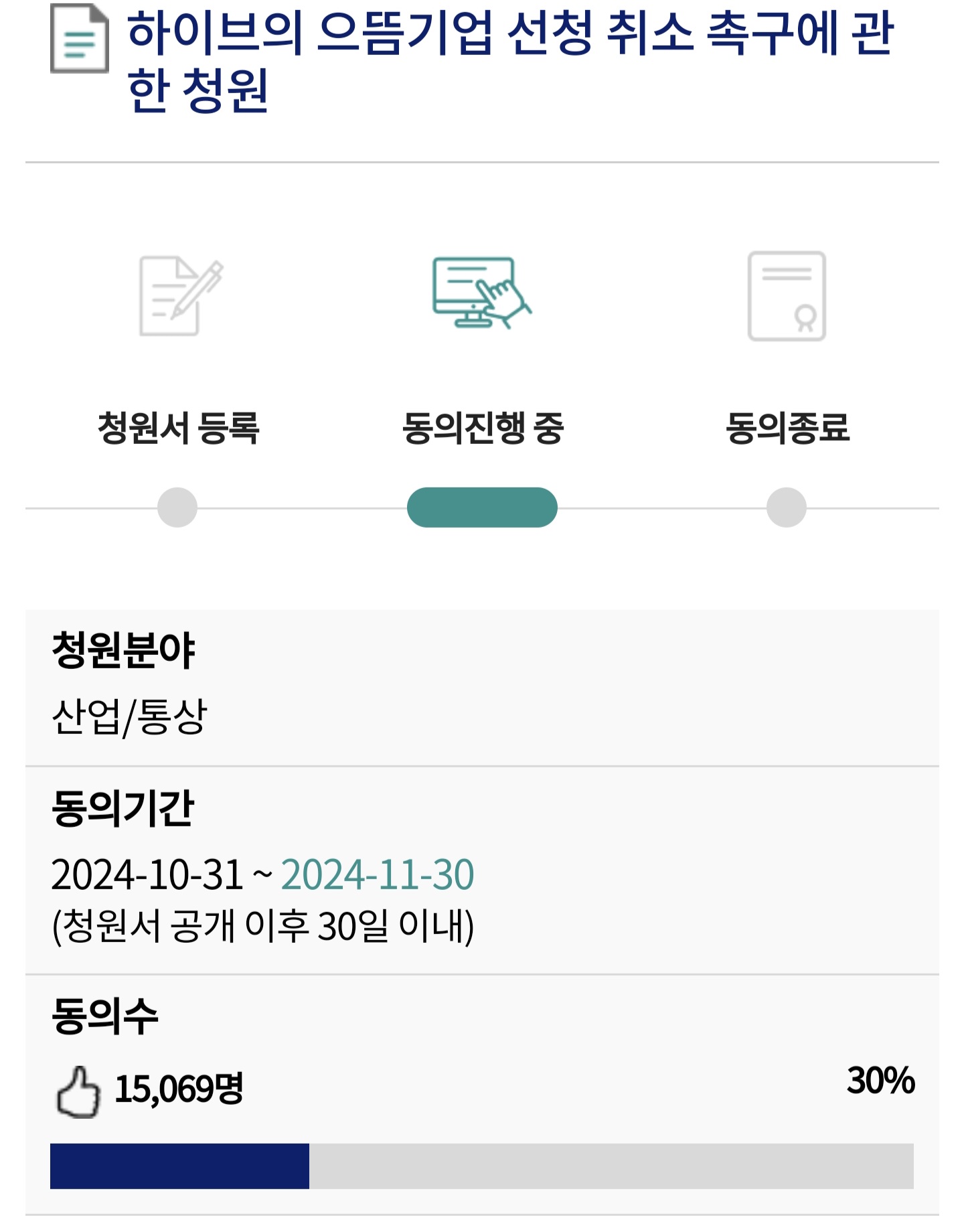 [잡담] 하이브 으뜸기업 취소 청원 만오천명 돌파했당 | 인스티즈