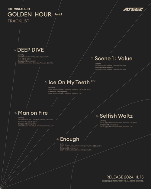 [정보/소식] 에이티즈, '골든 아워: 파트2' 트랙리스트 공개…홍중X민기 5곡 작사 참여 | 인스티즈