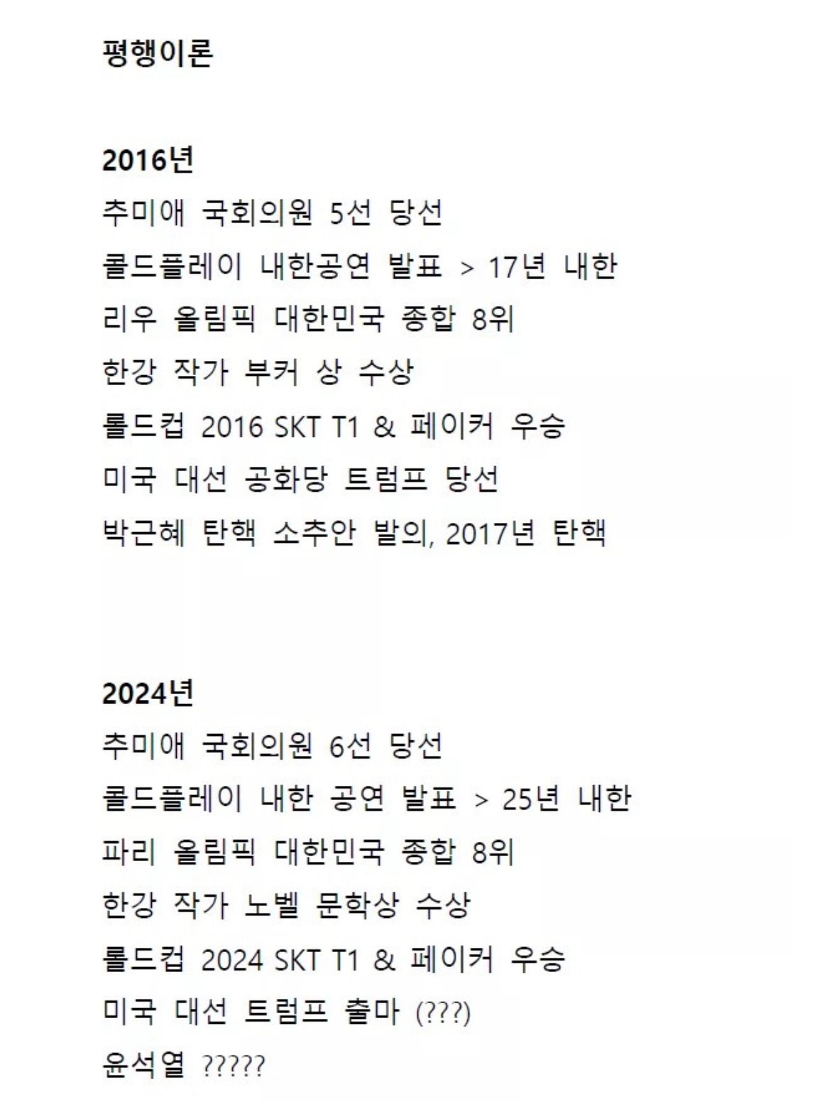 [잡담] 2016년 2024년 평행이론 제발 완성해보자 | 인스티즈