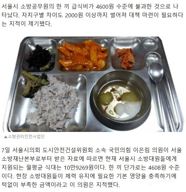 [소방의날] 불 끌 힘 있을까?… 서울 소방관 급식비 한 끼 4608원 | 인스티즈