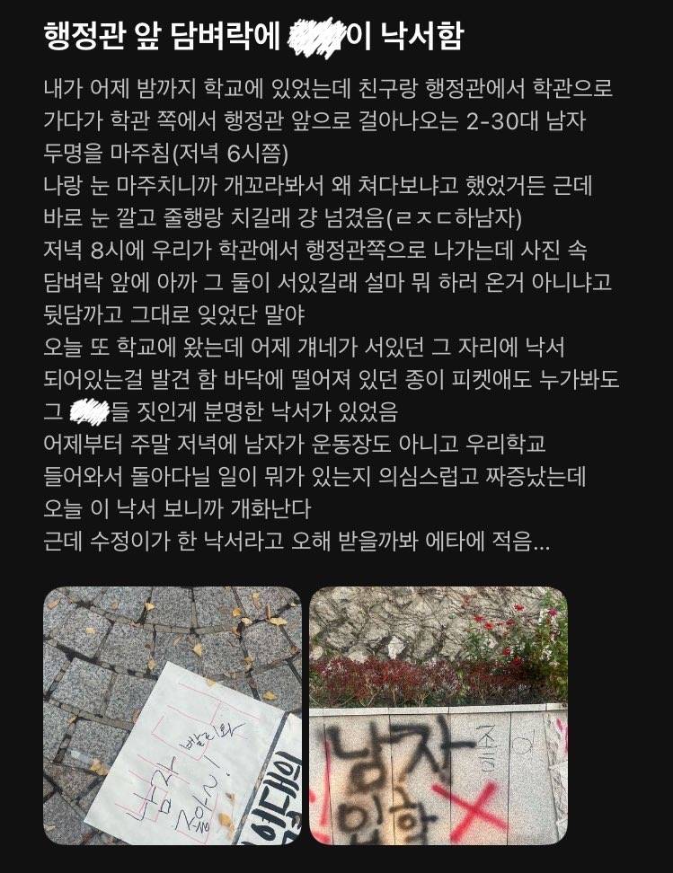 성신여대에 남자가 무단 출입해 학교 외벽에 낙서하는 일 발생함 | 인스티즈