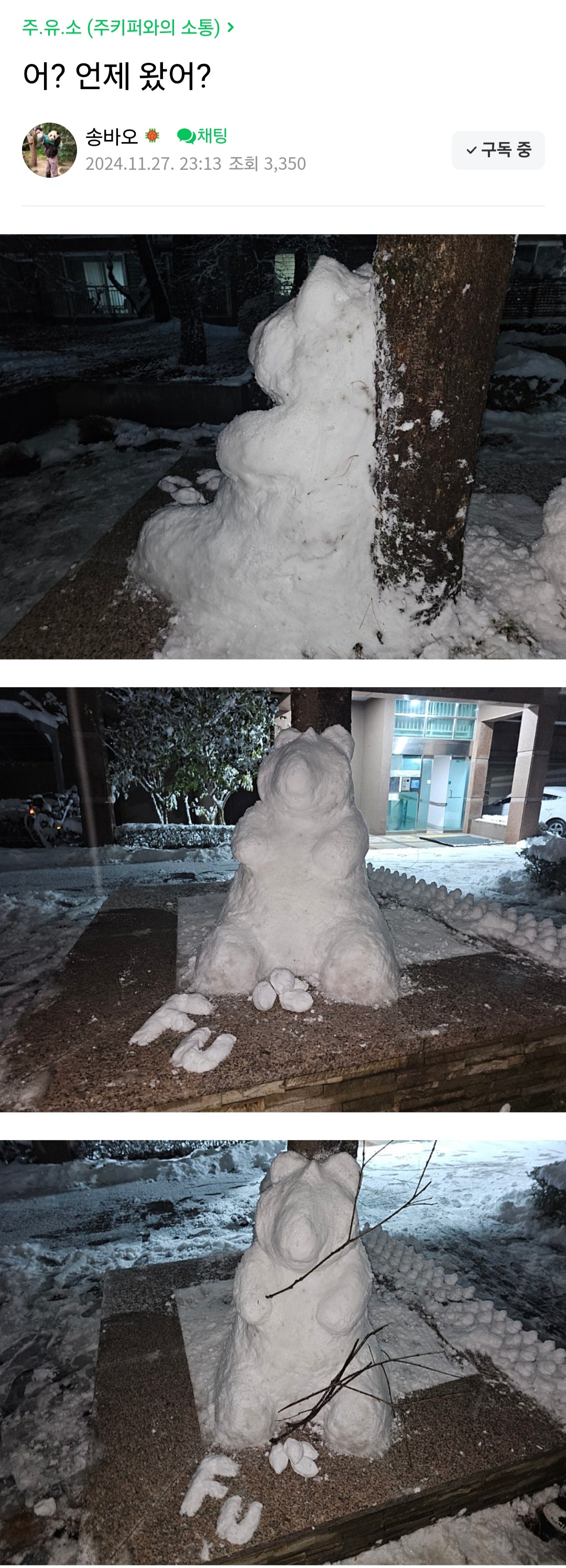 [잡담] 송바오님이 만든 눈사람ㅜㅜㅜㅠ | 인스티즈