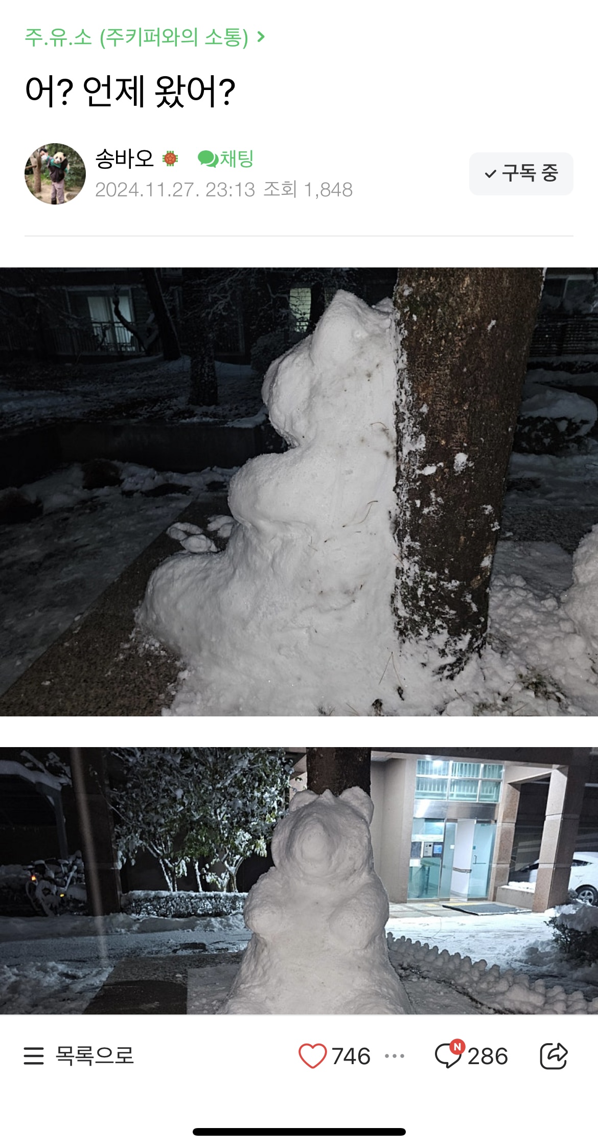 [잡담] 송바오가 푸바오 눈사람 만든 글 보는데 눈물나ㅠㅠ | 인스티즈