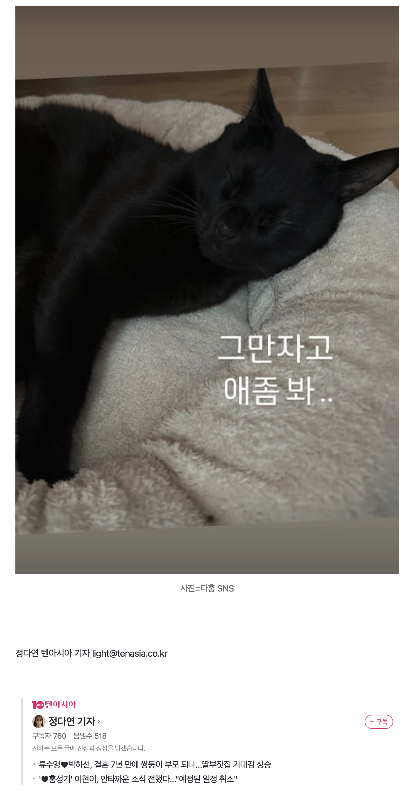 [정보/소식] 박수홍♥김다예, 반려묘 찬밥신세 만들었다…"아무것도 안 하면서" 핀잔 | 인스티즈