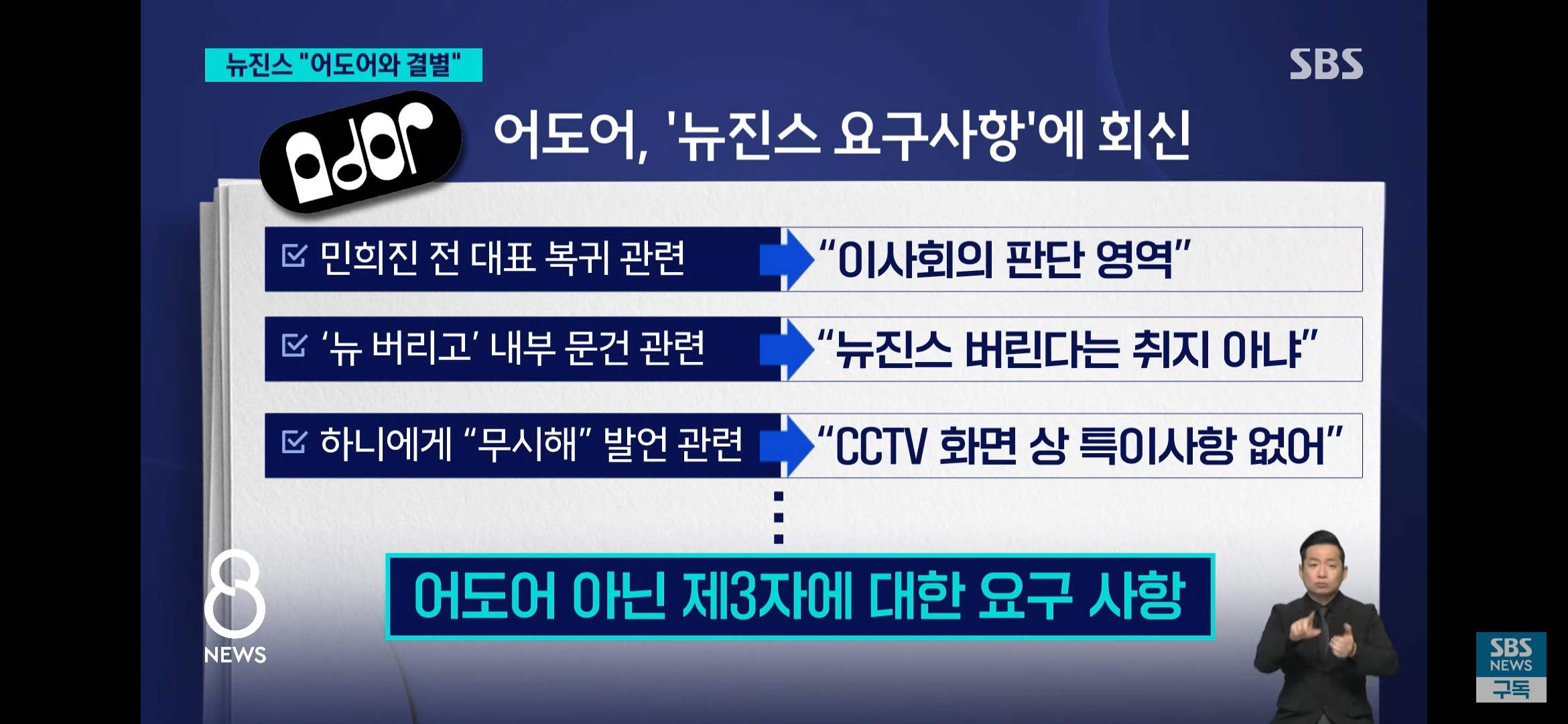 [잡담] sbs 뉴스 라이브에 변호사가 나와서 뉴진스 사건 다뤘어 | 인스티즈