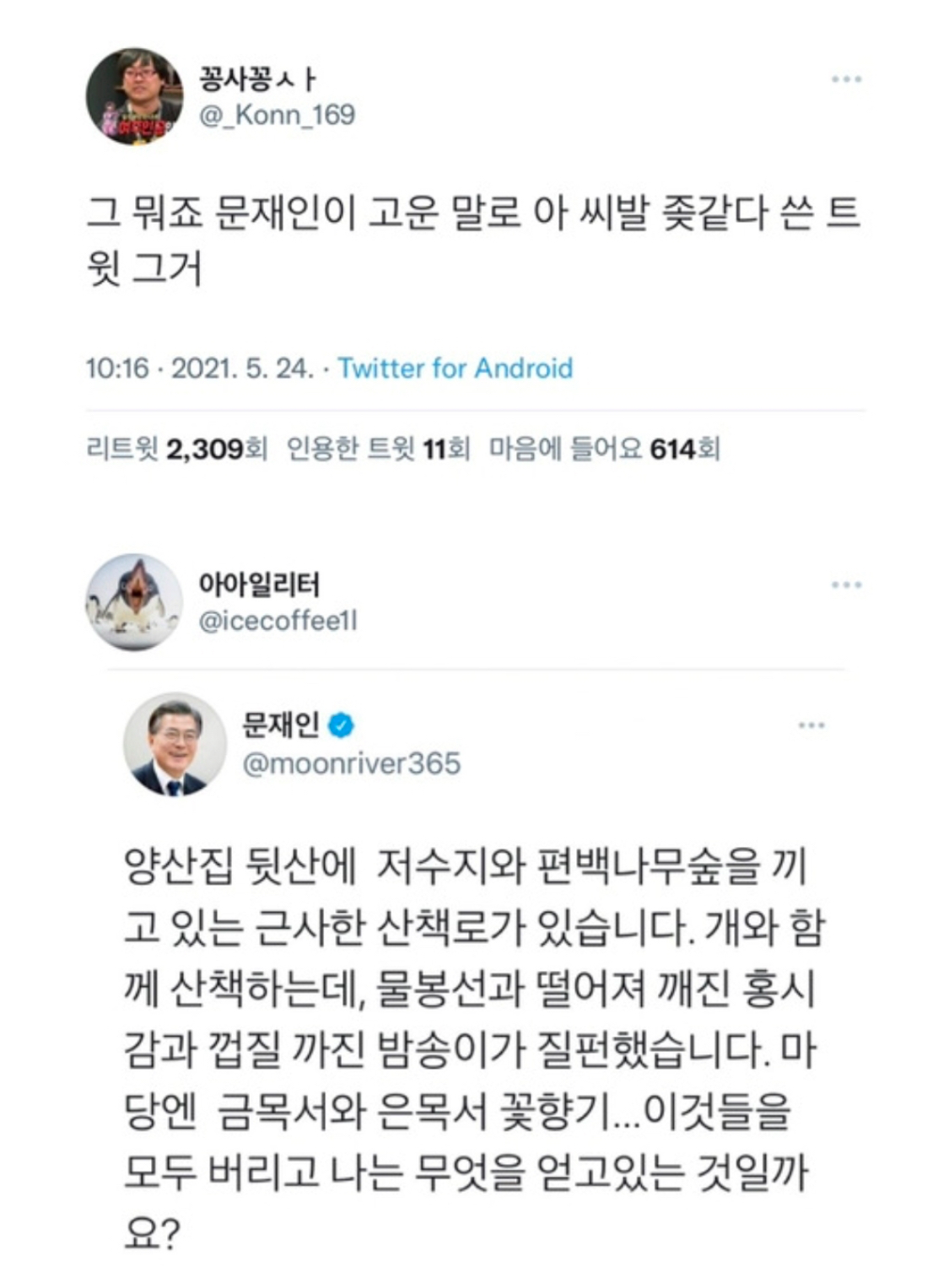 [잡담] @: 그 뭐죠 문재인이 고운 말로 아 망할 개같다 쓴 트윗 그거 | 인스티즈