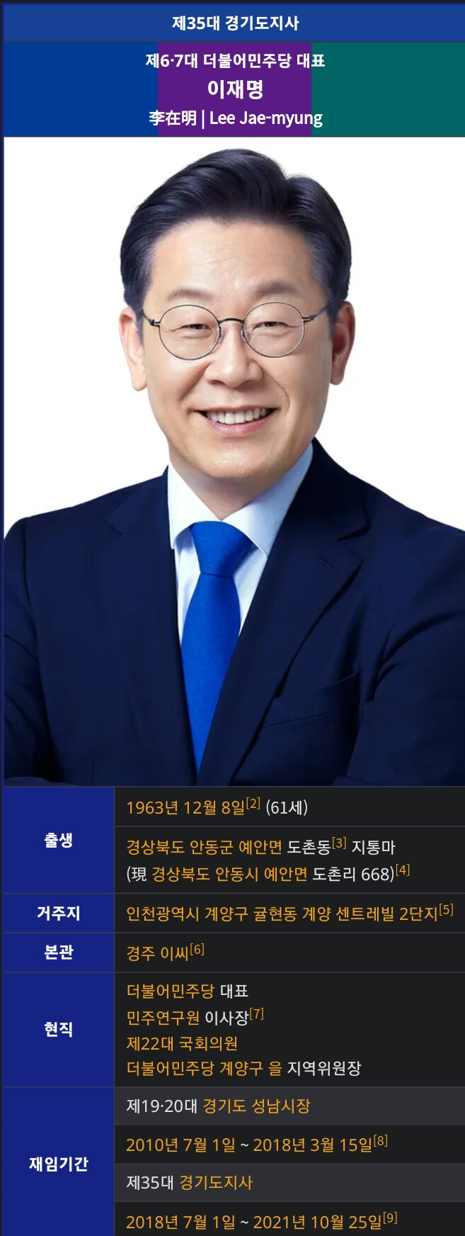 [잡담] 익들아 너희 나무위키 이재명 프로필 머리색깔 애쉬블루인거 알아? ㅋㅋㅋㅋㅋㅋ | 인스티즈