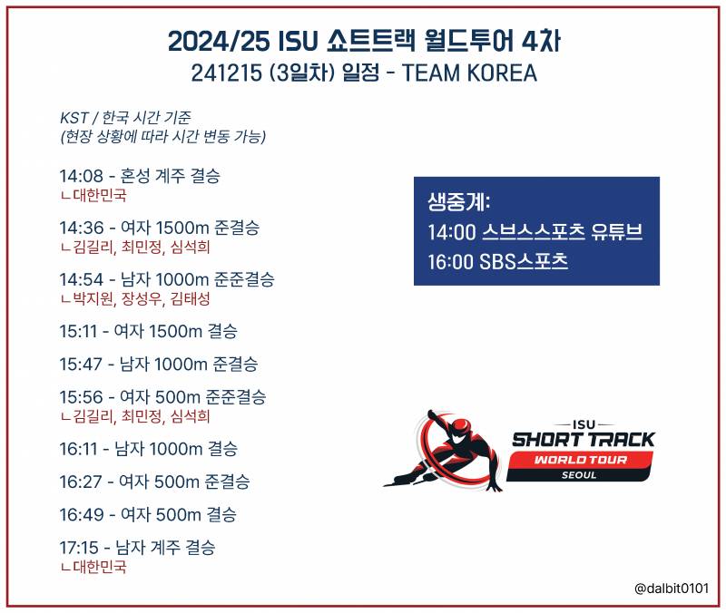 [잡담] 🐯24/25 쇼트트랙 월드투어 4차 3일차 달글⛸️🇰🇷 | 인스티즈