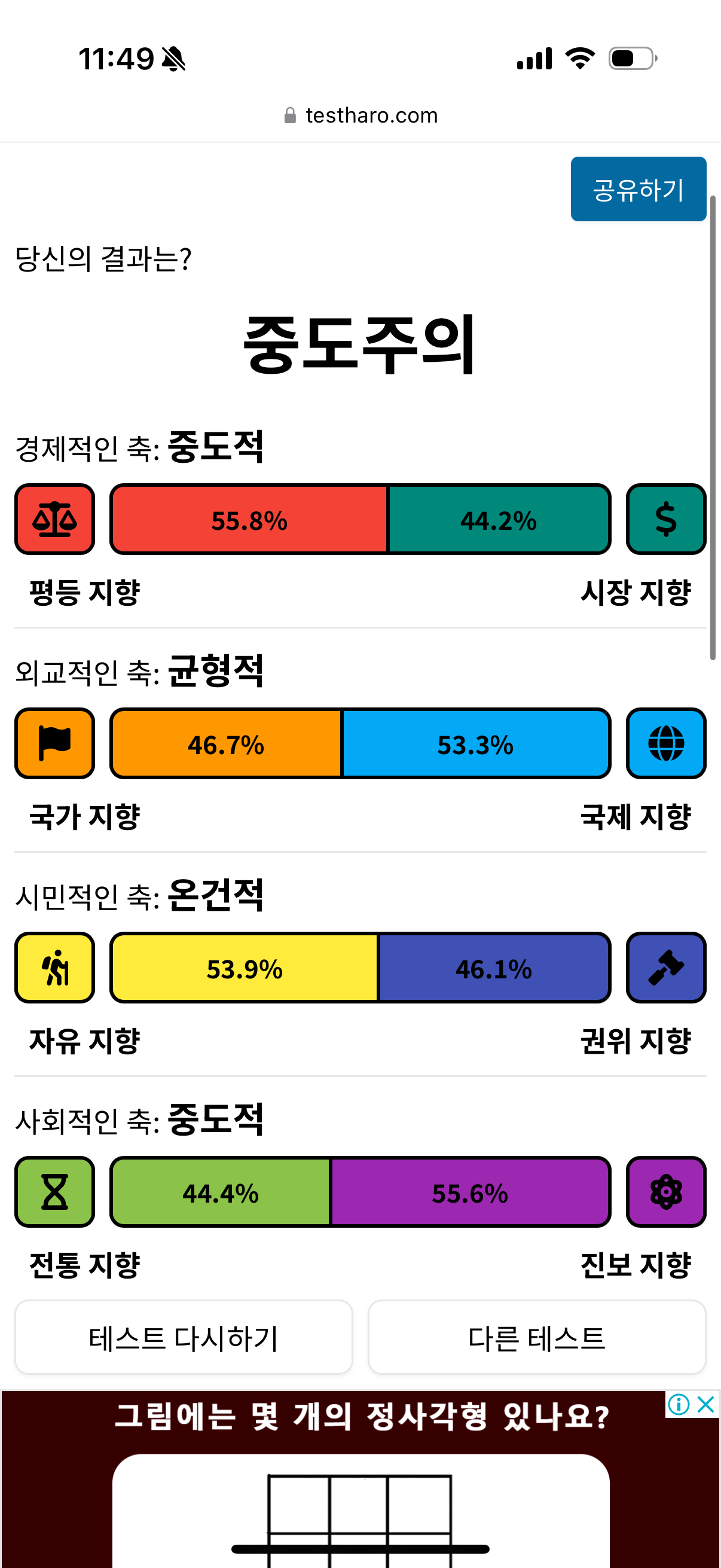 [잡담] 나 정치성향 테스트 해봤는데 | 인스티즈