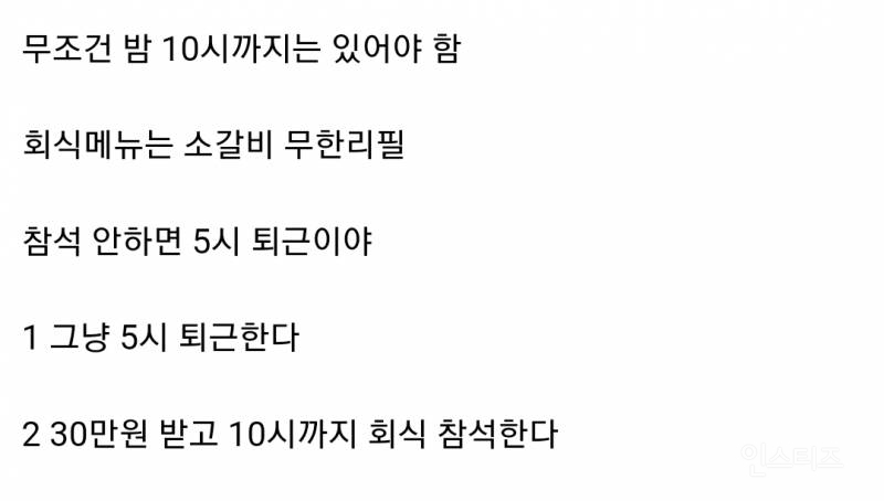 회사에서 30만원 줄테니까 12월 31일에 회식 참석할지 물어보면 어떻게 할거야? | 인스티즈