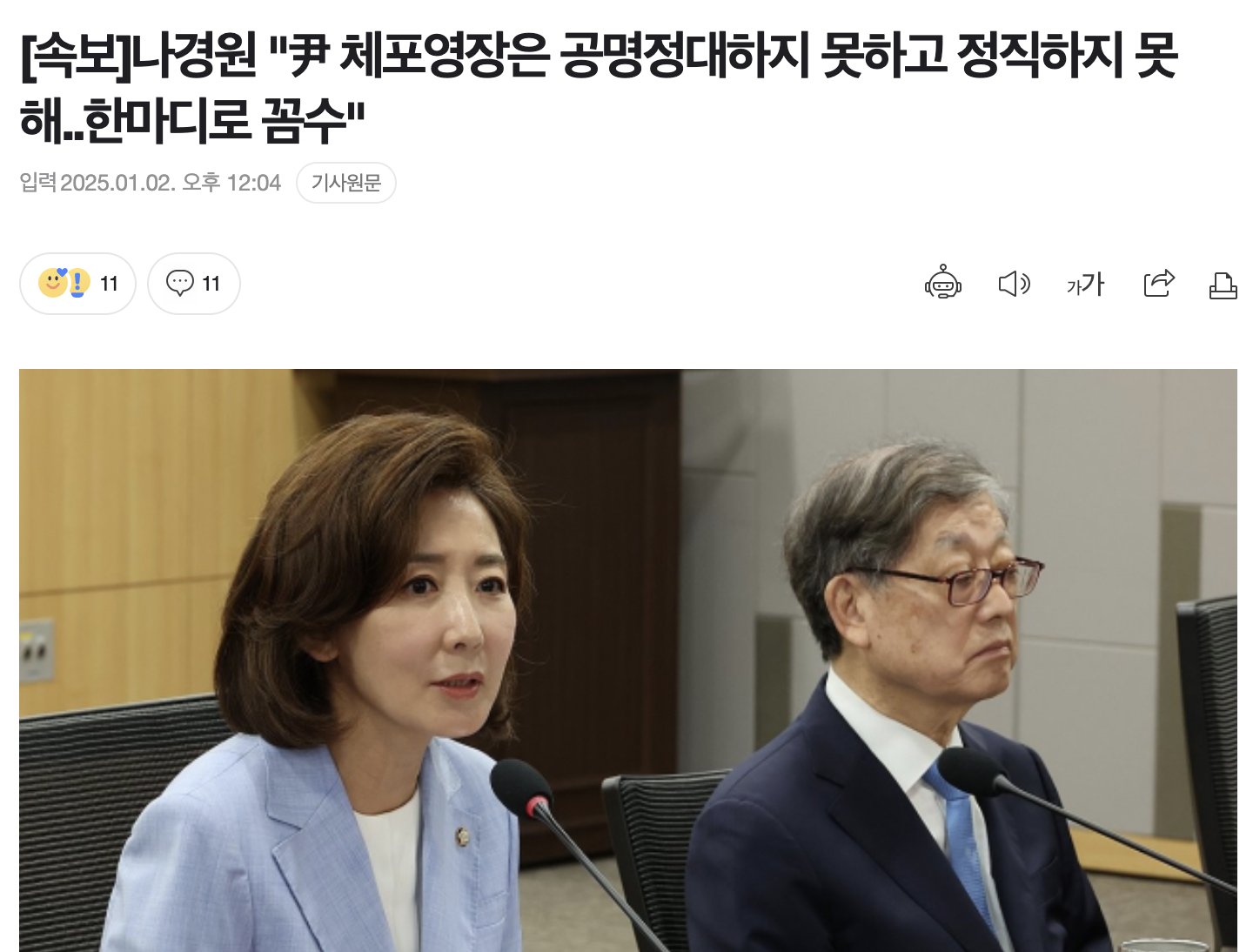 [정보/소식] [속보] 나경원 "尹 체포영장은 공명정대하지 못하고 정직하지 못해..한마디로 꼼수" | 인스티즈