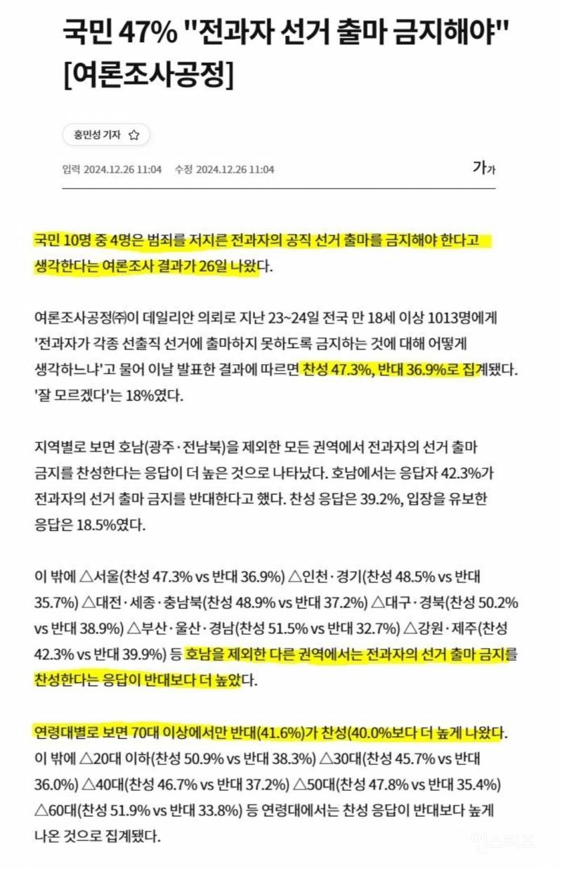 국민 47% 전과자 선거 출마 금지해야 | 인스티즈