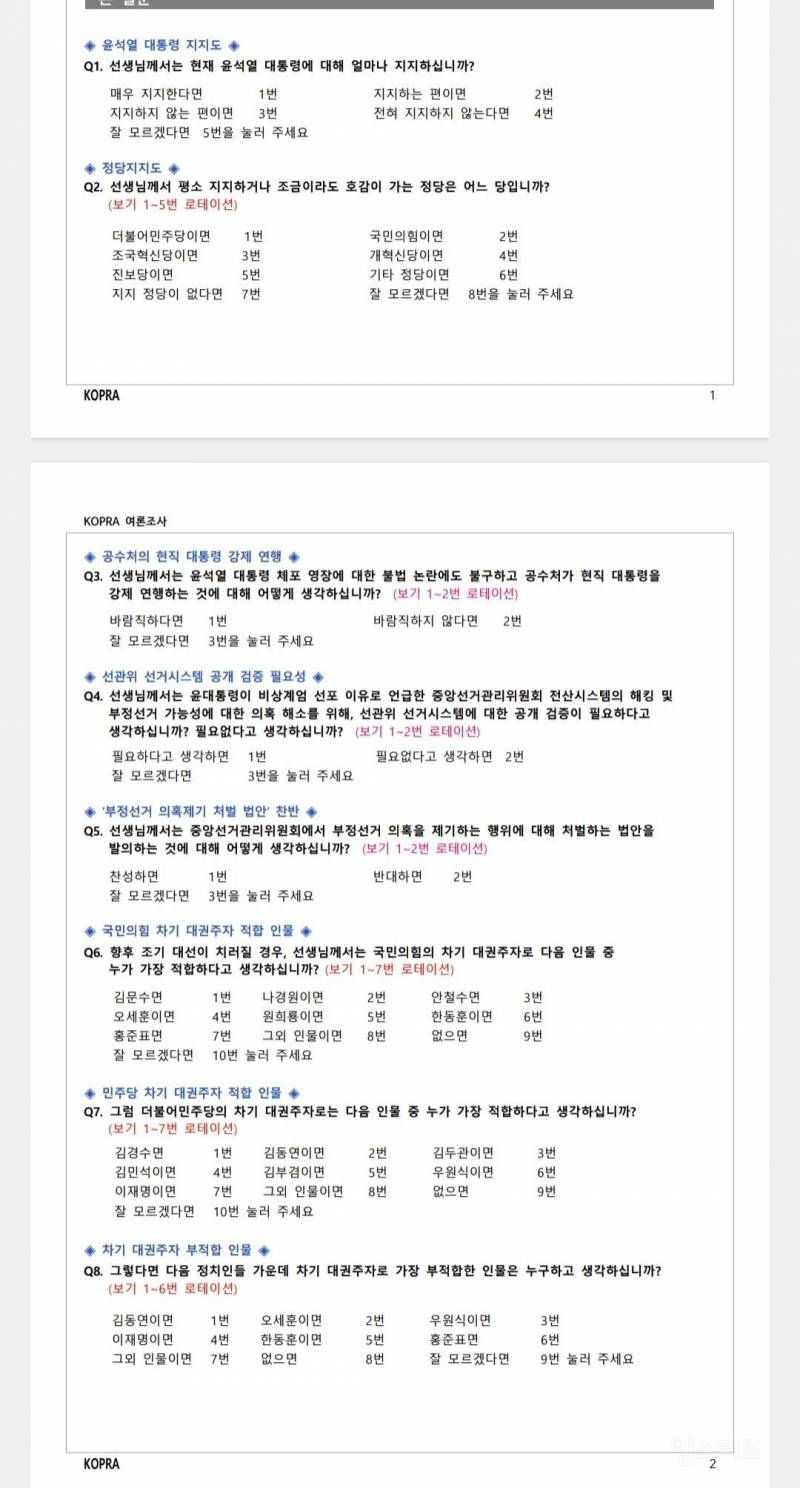 윤석열 지지율 40% 여론조사 질문지 | 인스티즈