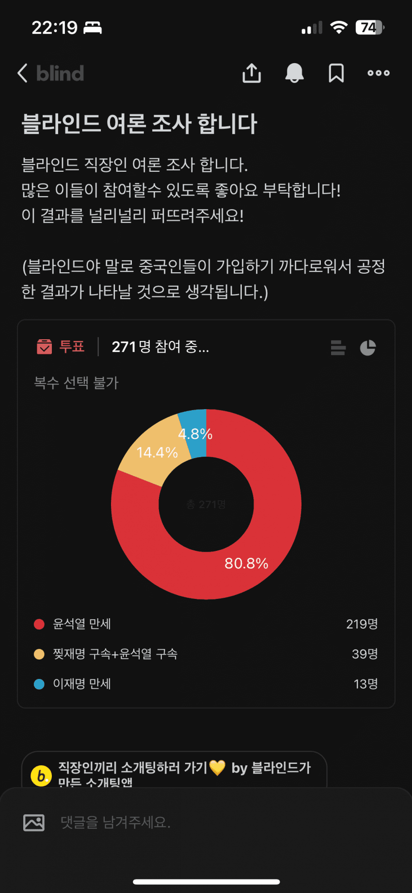 [잡담] 직장인들 상대로 한 이시국 여론조사 | 인스티즈